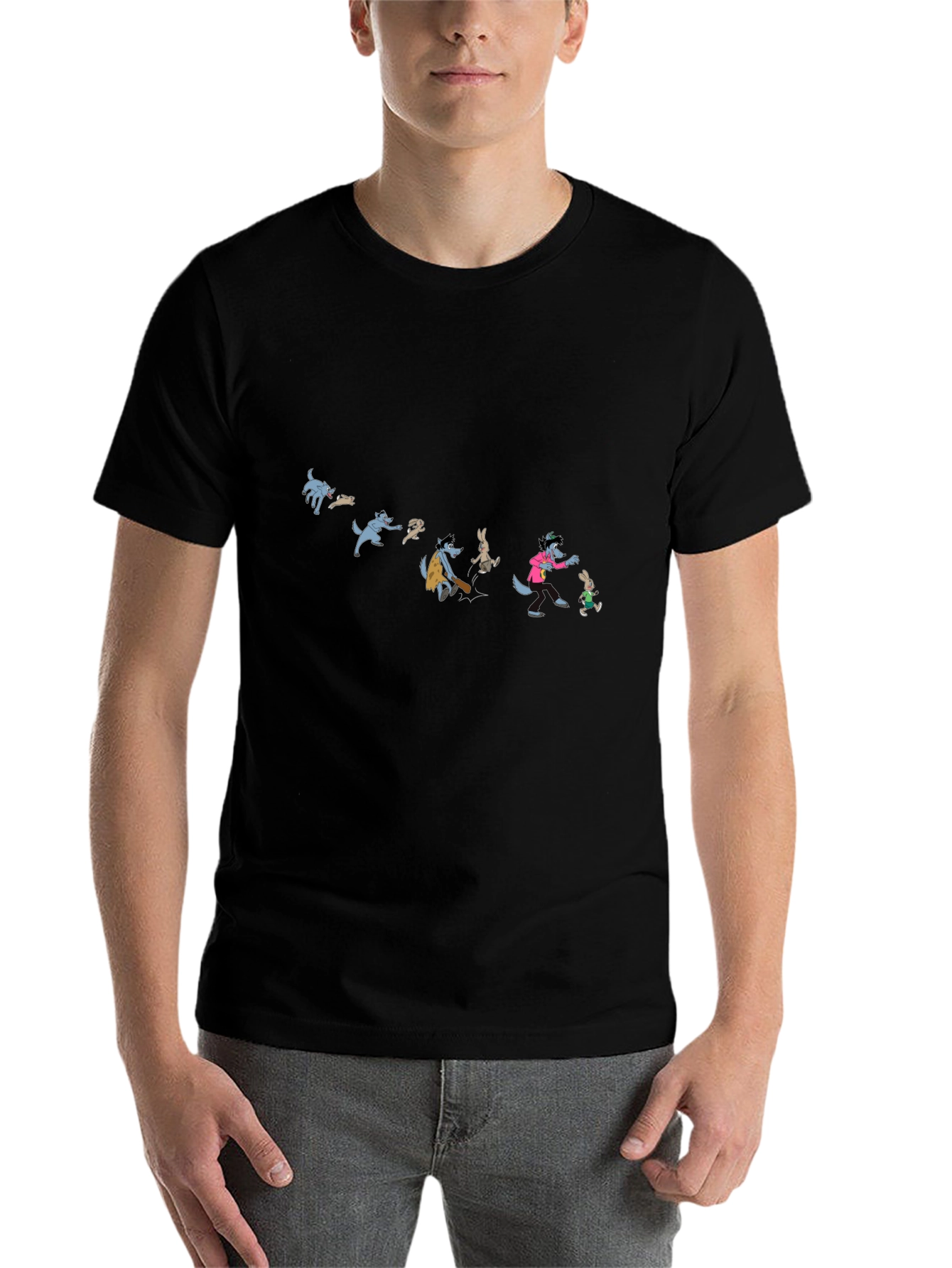 Cartoon Wolf Evolution Black T-Shirt