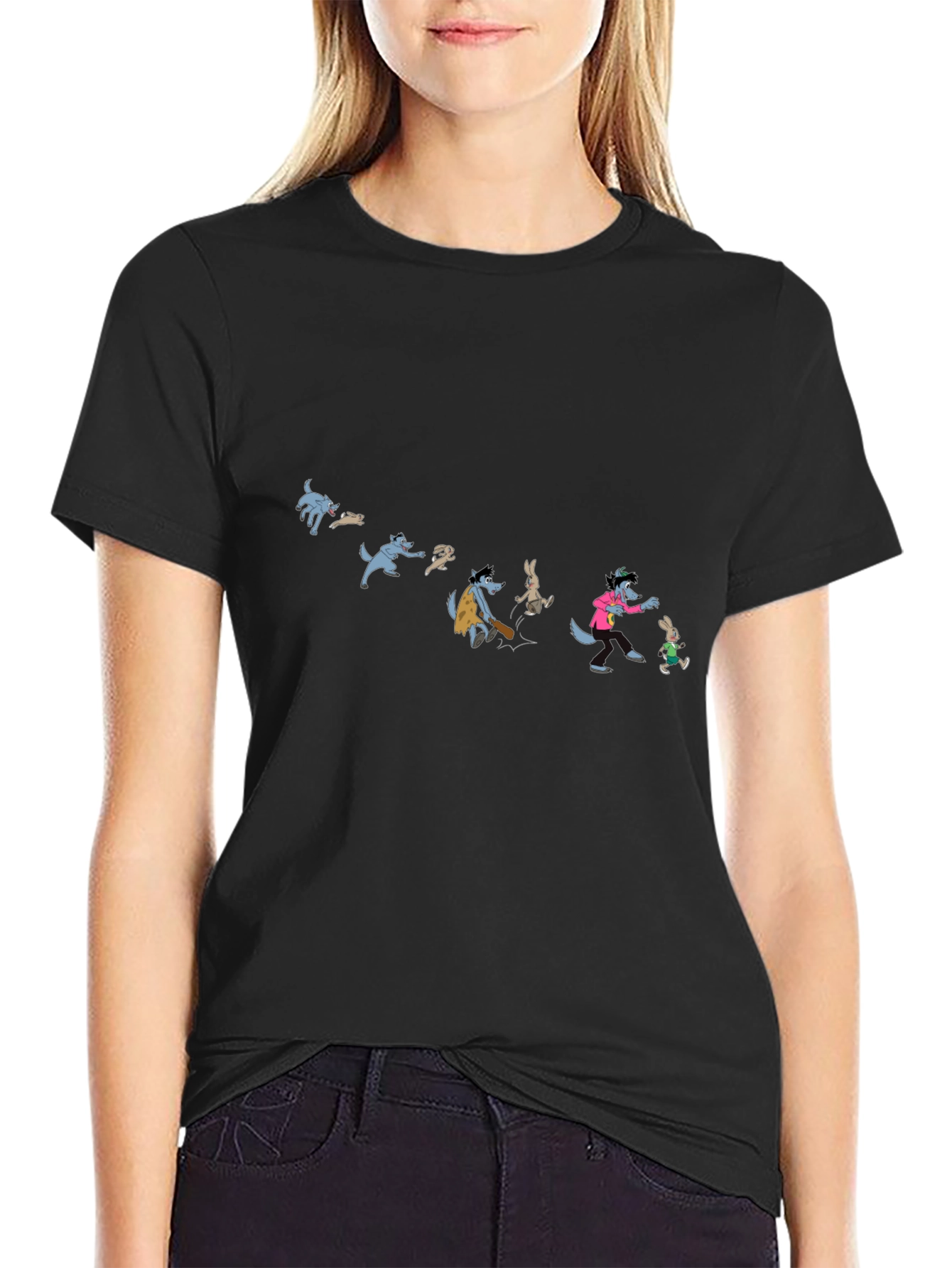 Cartoon Wolf Evolution Black T-Shirt