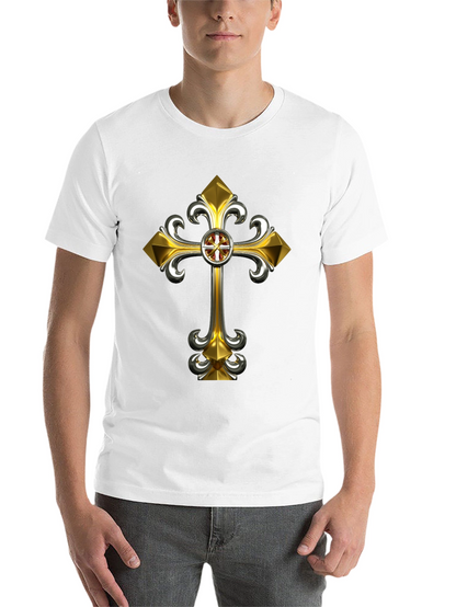 Gothic Gold Cross Graphic Tee - Black