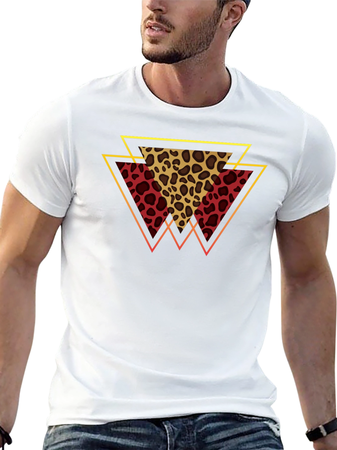 Geometric Leopard Print Tee - Stylish Mens T-Shirt