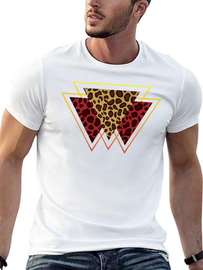 Geometric Leopard Print Tee - Stylish Mens T-Shirt