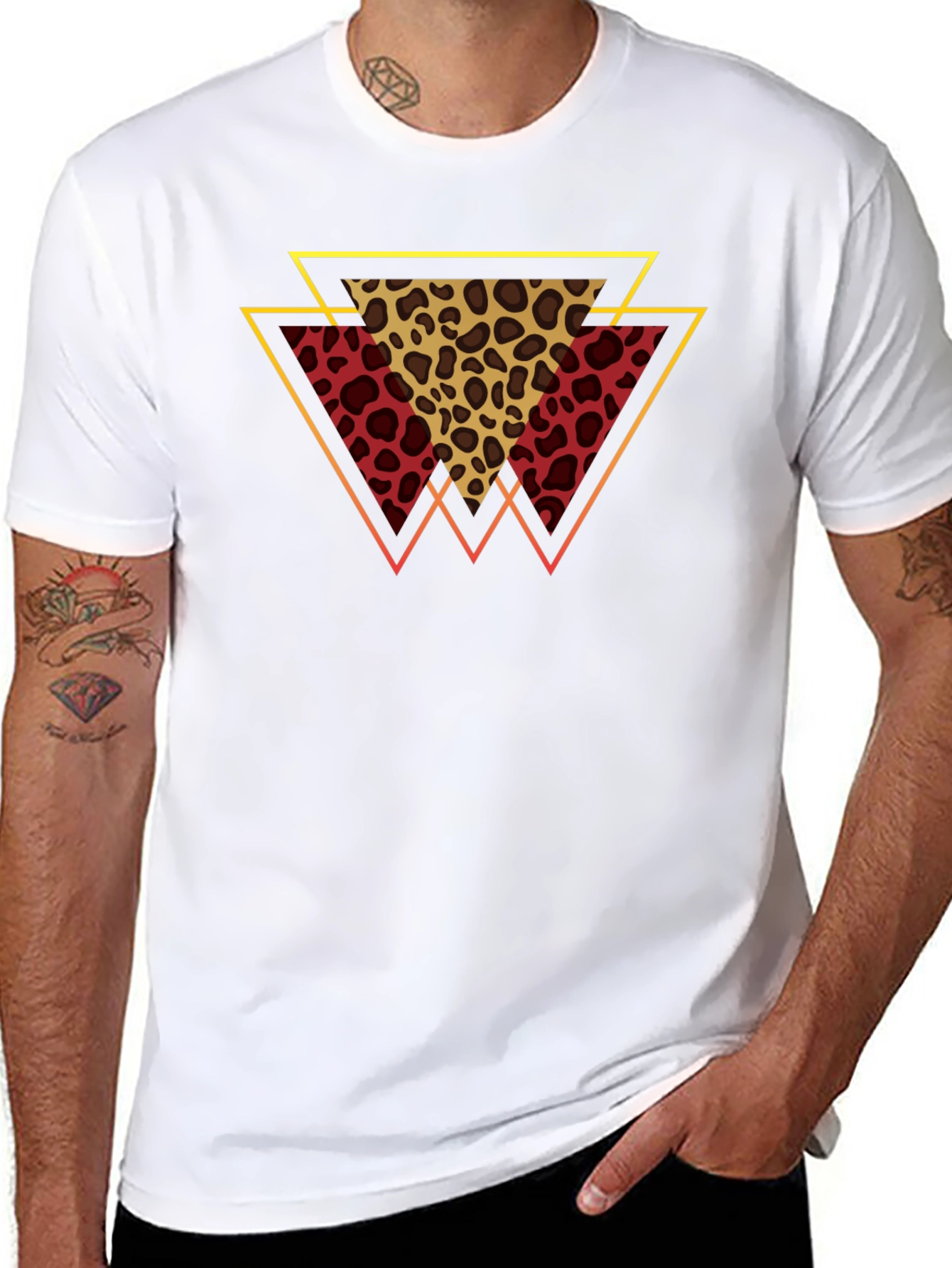 Geometric Leopard Print Tee - Stylish Mens T-Shirt