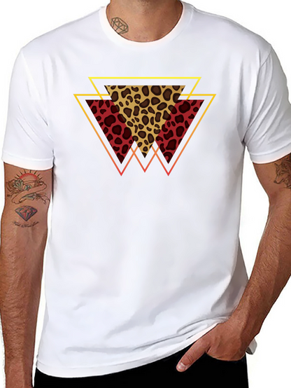 Geometric Leopard Print Tee - Stylish Mens T-Shirt