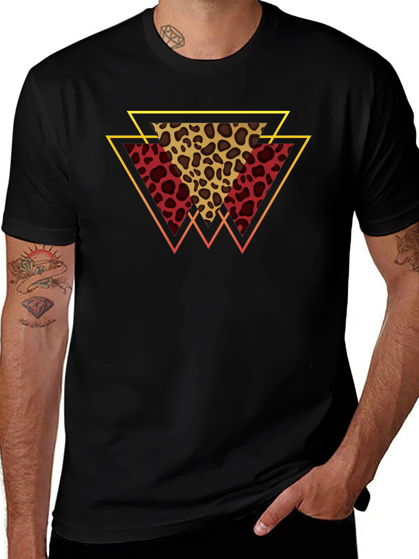 Geometric Leopard Print Tee - Stylish Mens T-Shirt