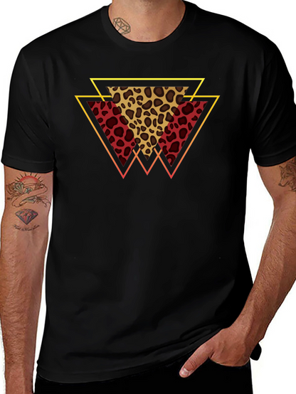 Geometric Leopard Print Tee - Stylish Mens T-Shirt
