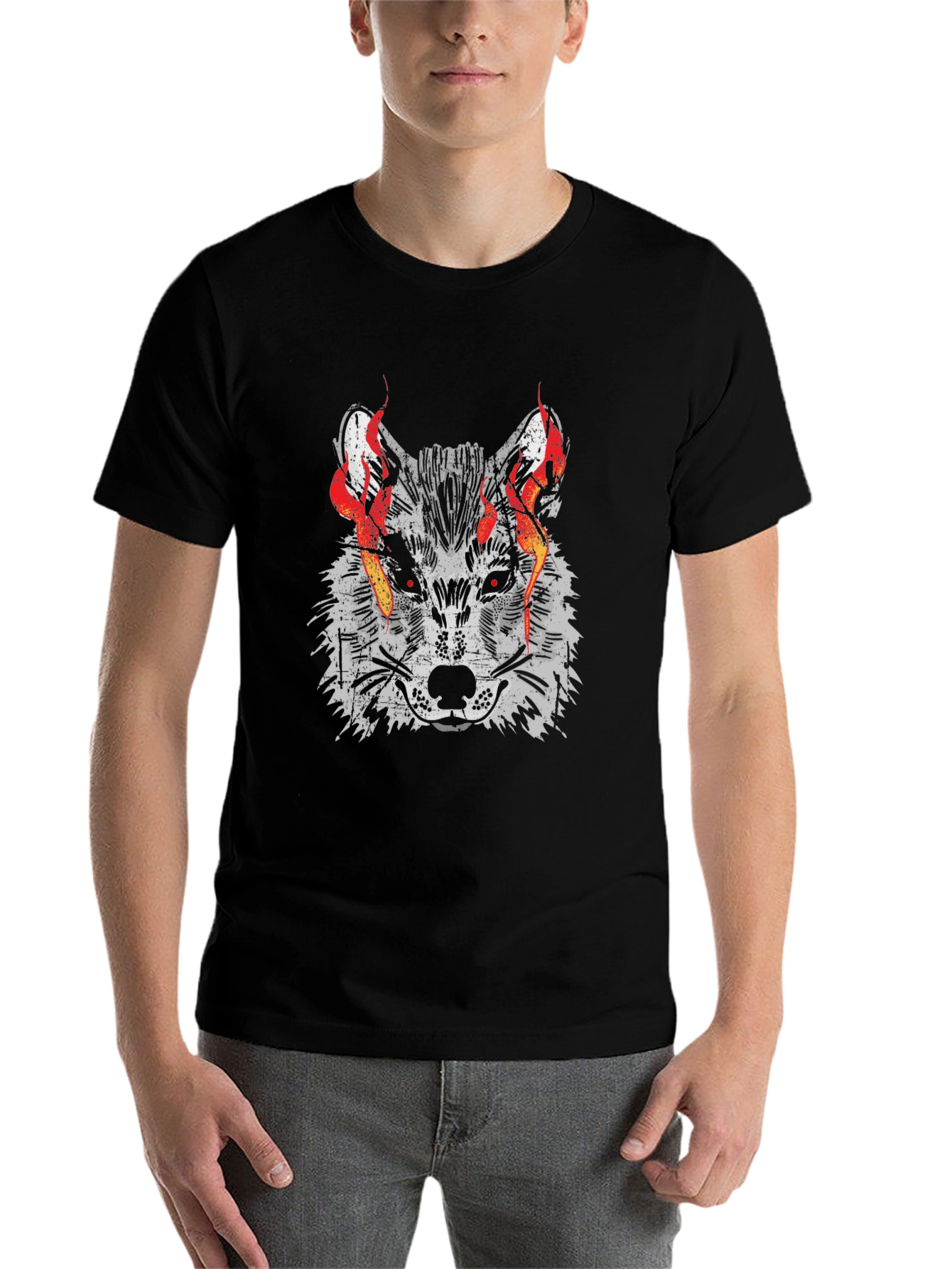 Fiery Wolf Graphic Tee - Mens Black T-Shirt