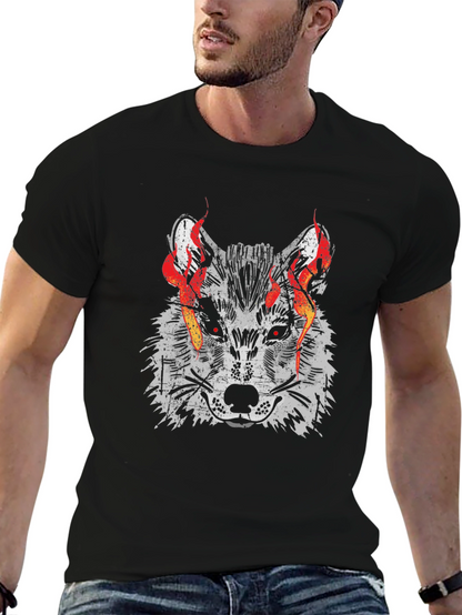Fiery Wolf Graphic Tee - Mens Black T-Shirt