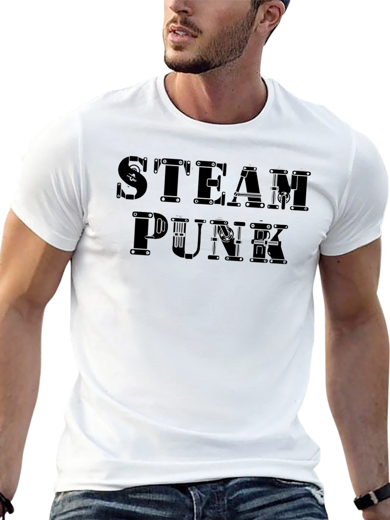 Steampunk Graphic Print Black T-Shirt