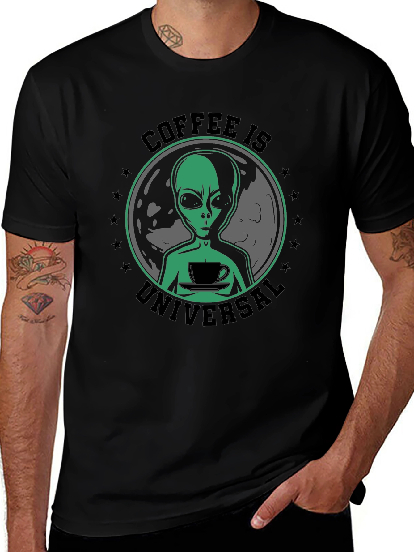 Coffee Is Universal Alien Graphic T-Shirt