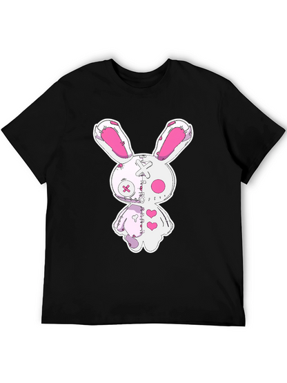 Creepy Cute Bunny Graphic Tee - Black Cotton