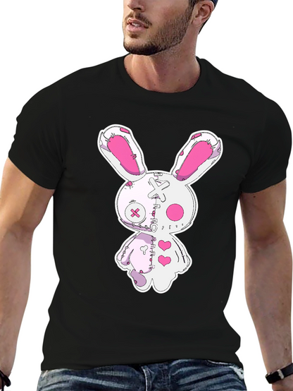 Creepy Cute Bunny Graphic Tee - Black Cotton