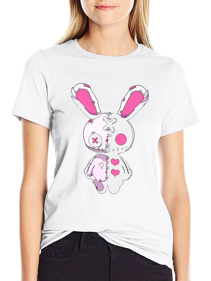 Creepy Cute Bunny Graphic Tee - Black Cotton