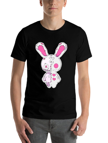 Creepy Cute Bunny Graphic Tee - Black Cotton