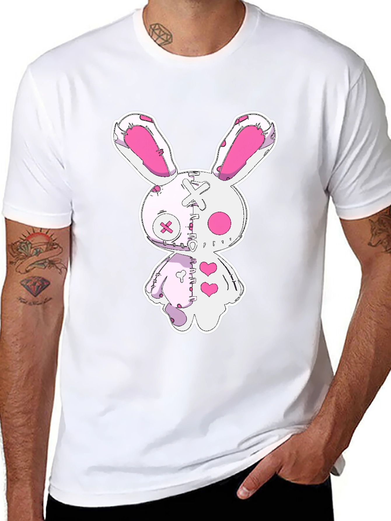 Creepy Cute Bunny Graphic Tee - Black Cotton