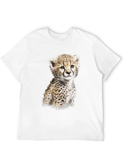 Cute Cheetah Cub Graphic T-Shirt - Black