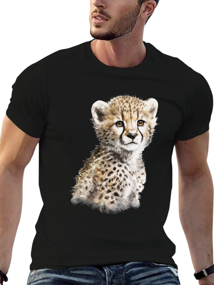 Cute Cheetah Cub Graphic T-Shirt - Black