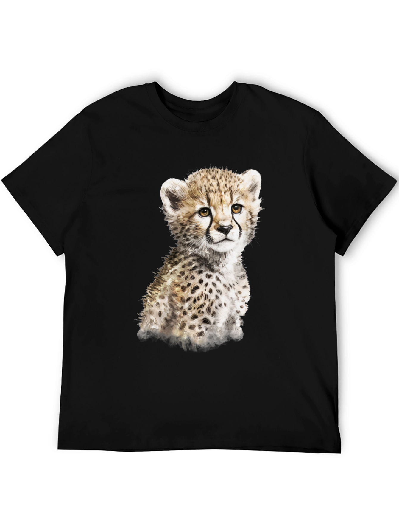 Cute Cheetah Cub Graphic T-Shirt - Black