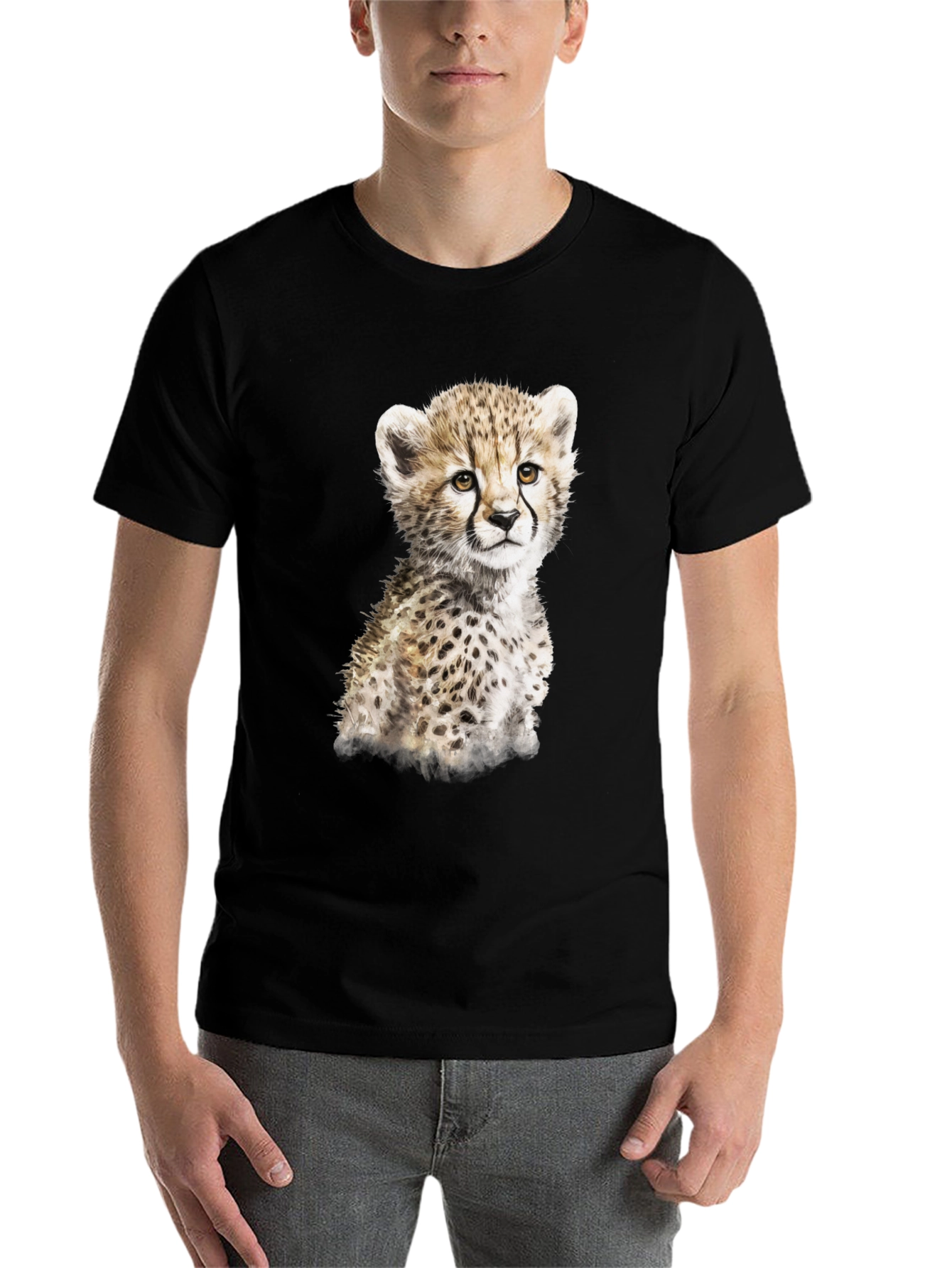 Cute Cheetah Cub Graphic T-Shirt - Black
