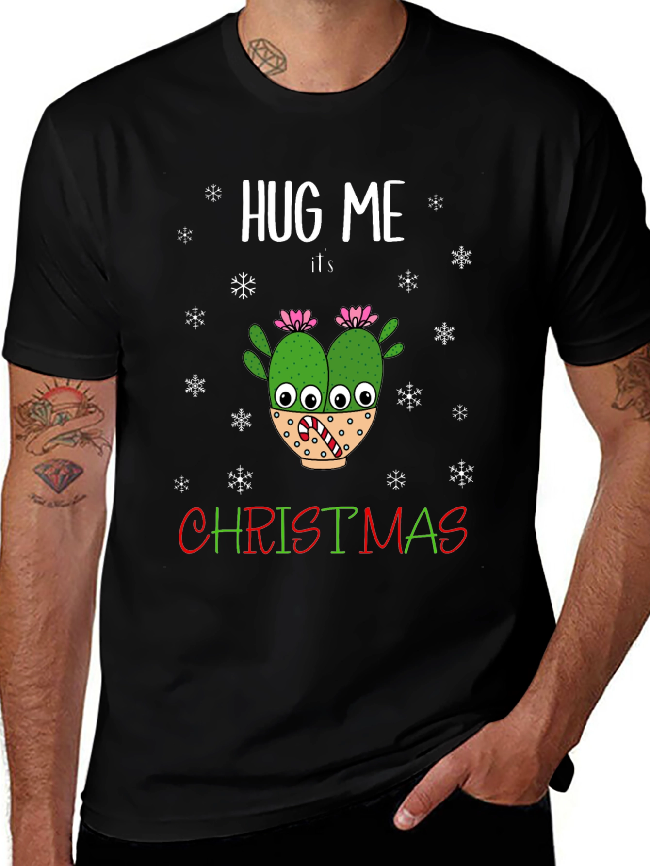 Hug Me Its Christmas T-Shirt Holiday Cactus