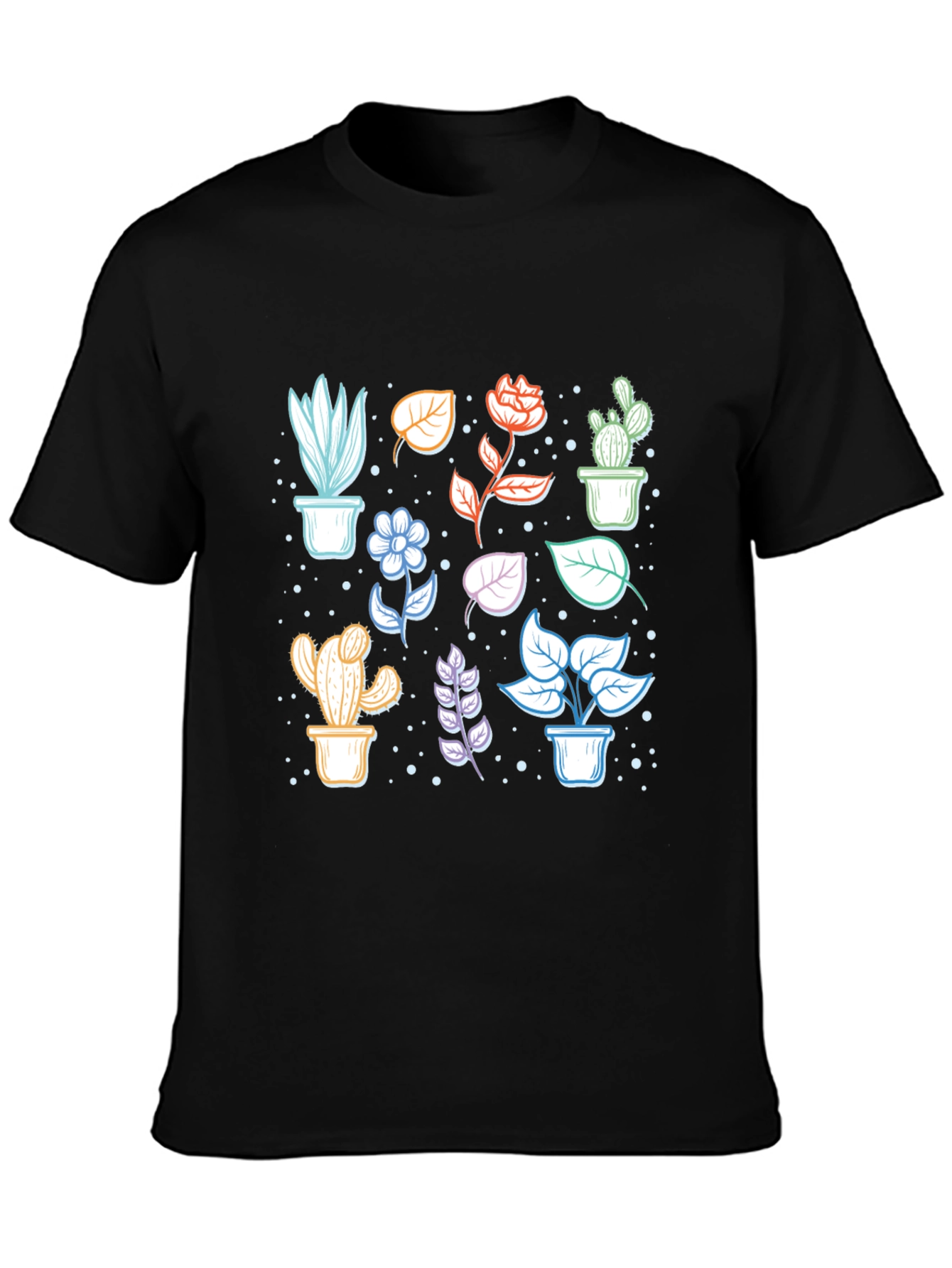 Botanical Plant Print Black T-Shirt