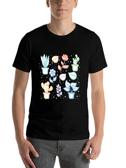 Botanical Plant Print Black T-Shirt