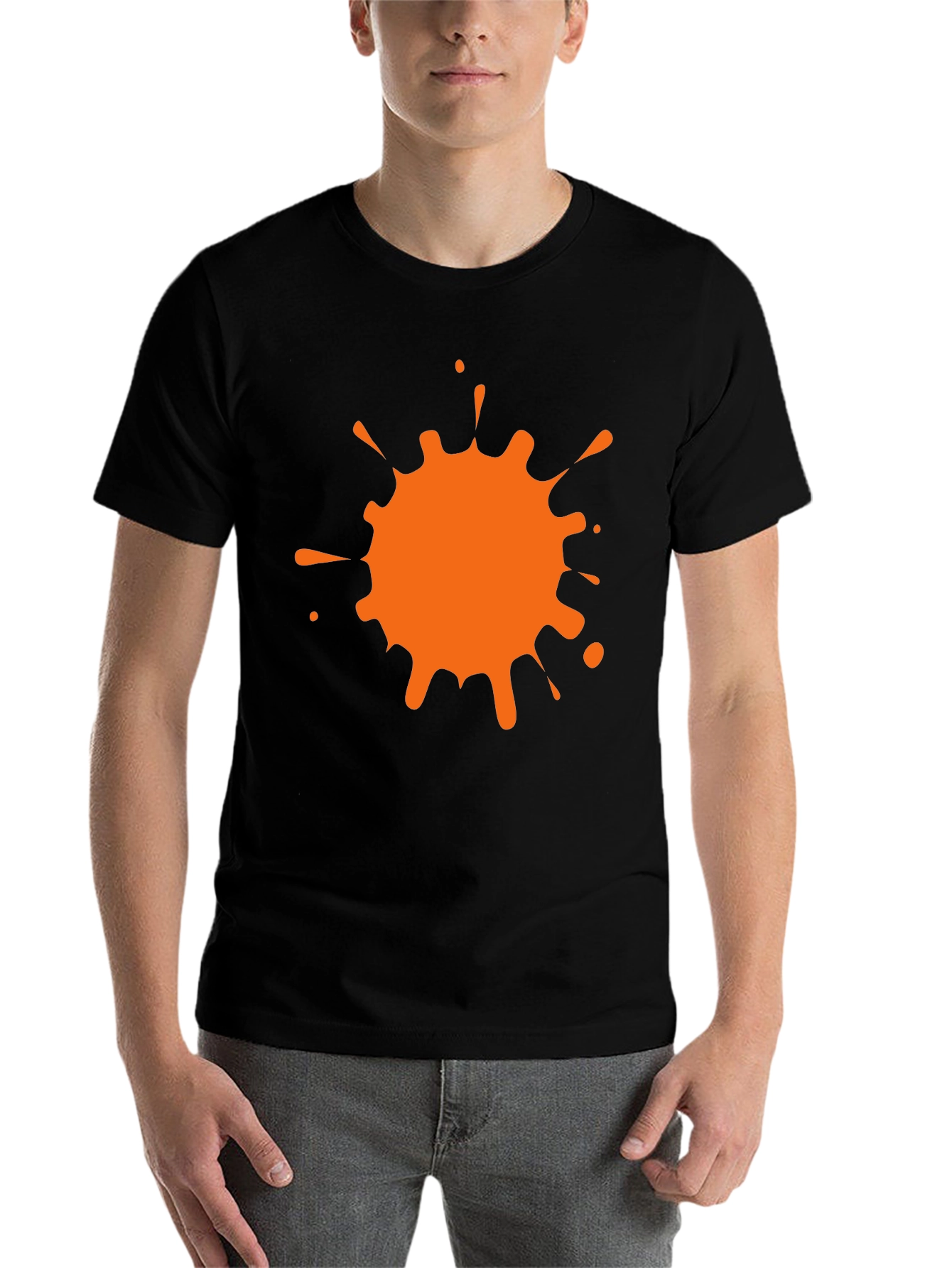 Black T-Shirt with Orange Paint Splatter