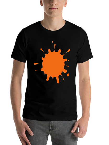 Black T-Shirt with Orange Paint Splatter