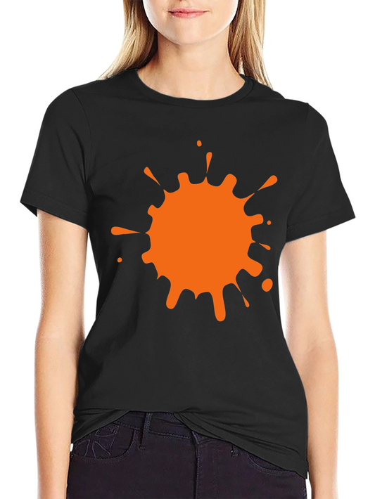 Black T-Shirt with Orange Paint Splatter