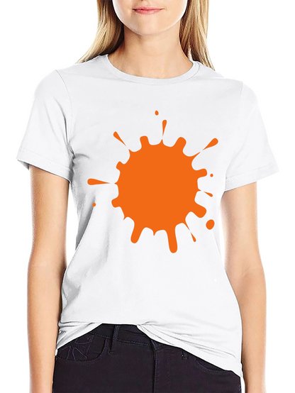 Black T-Shirt with Orange Paint Splatter