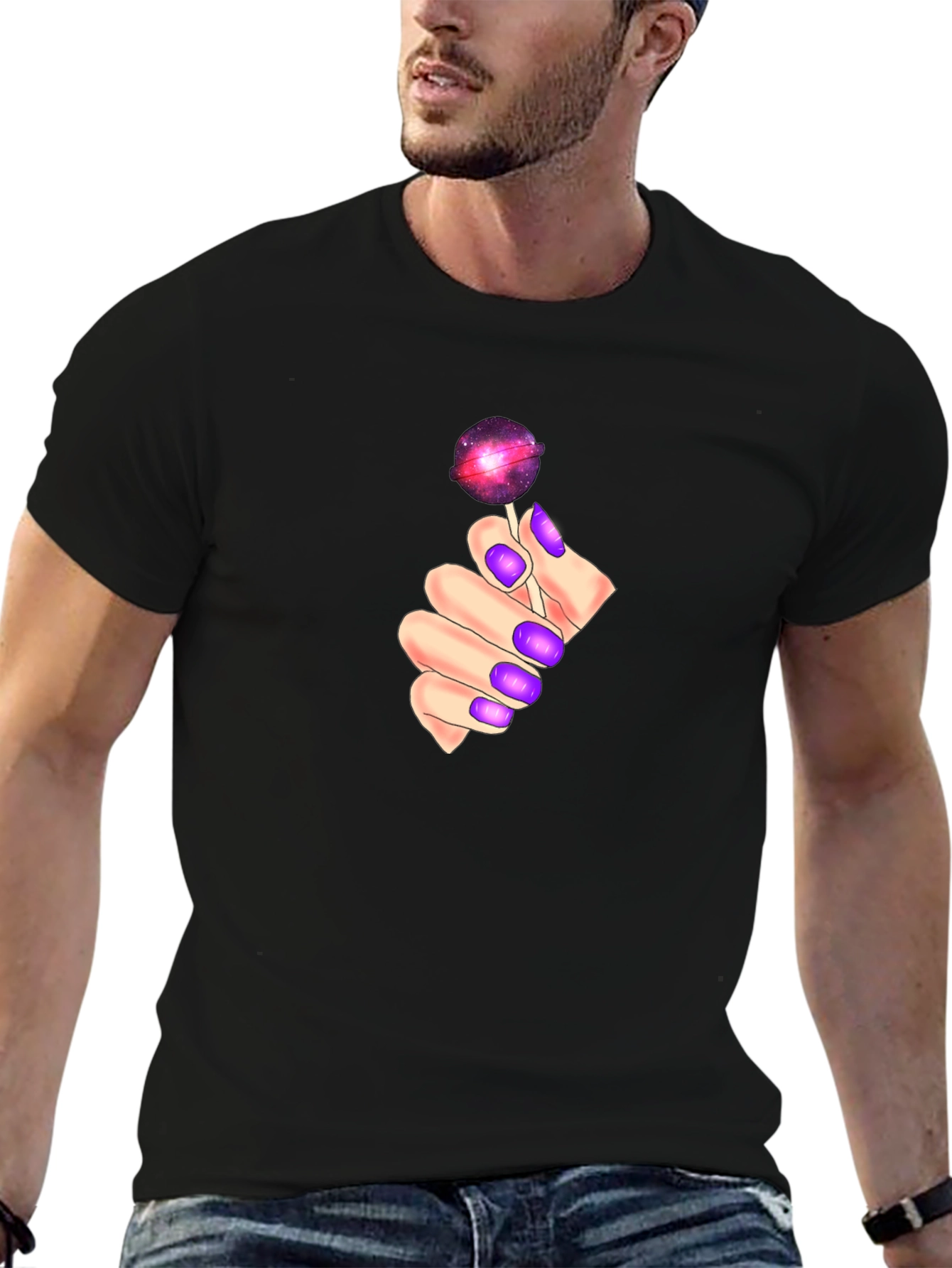 Galaxy Lollipop Graphic Tee - Black Cotton Comfort