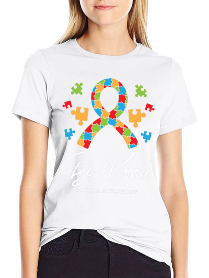 Be Kind Autism Awareness Puzzle Ribbon Graphic Tee