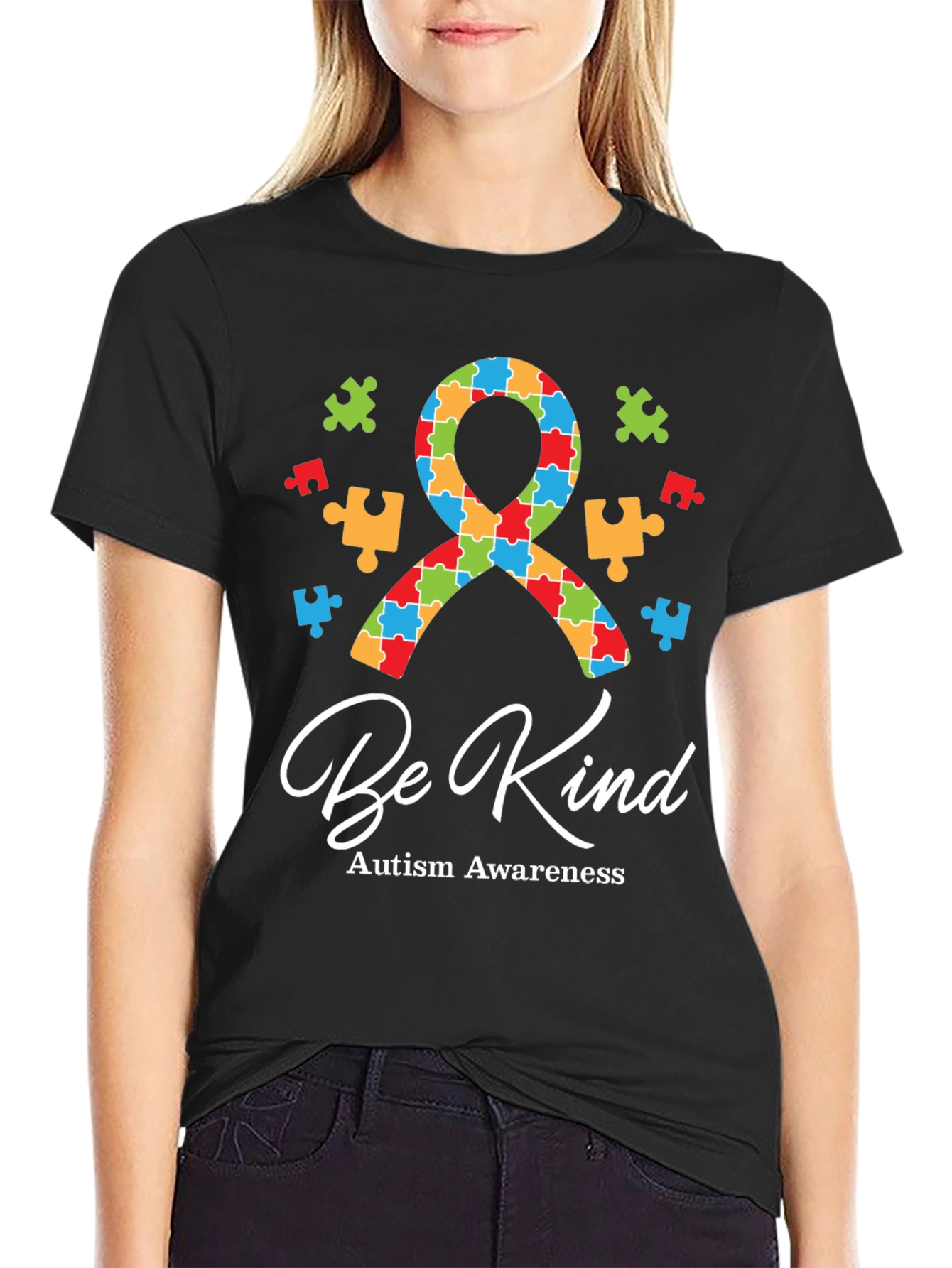 Be Kind Autism Awareness Puzzle Ribbon Graphic Tee