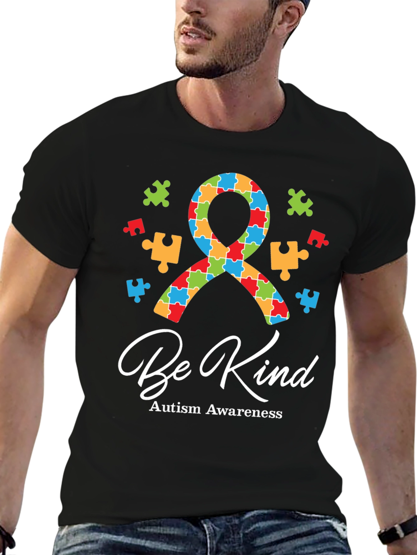 Be Kind Autism Awareness Puzzle Ribbon Graphic Tee