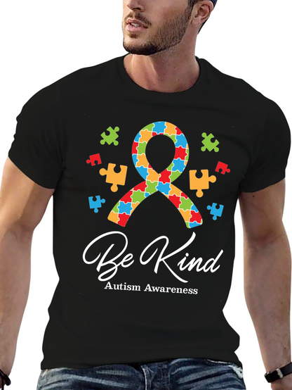 Be Kind Autism Awareness Puzzle Ribbon Graphic Tee
