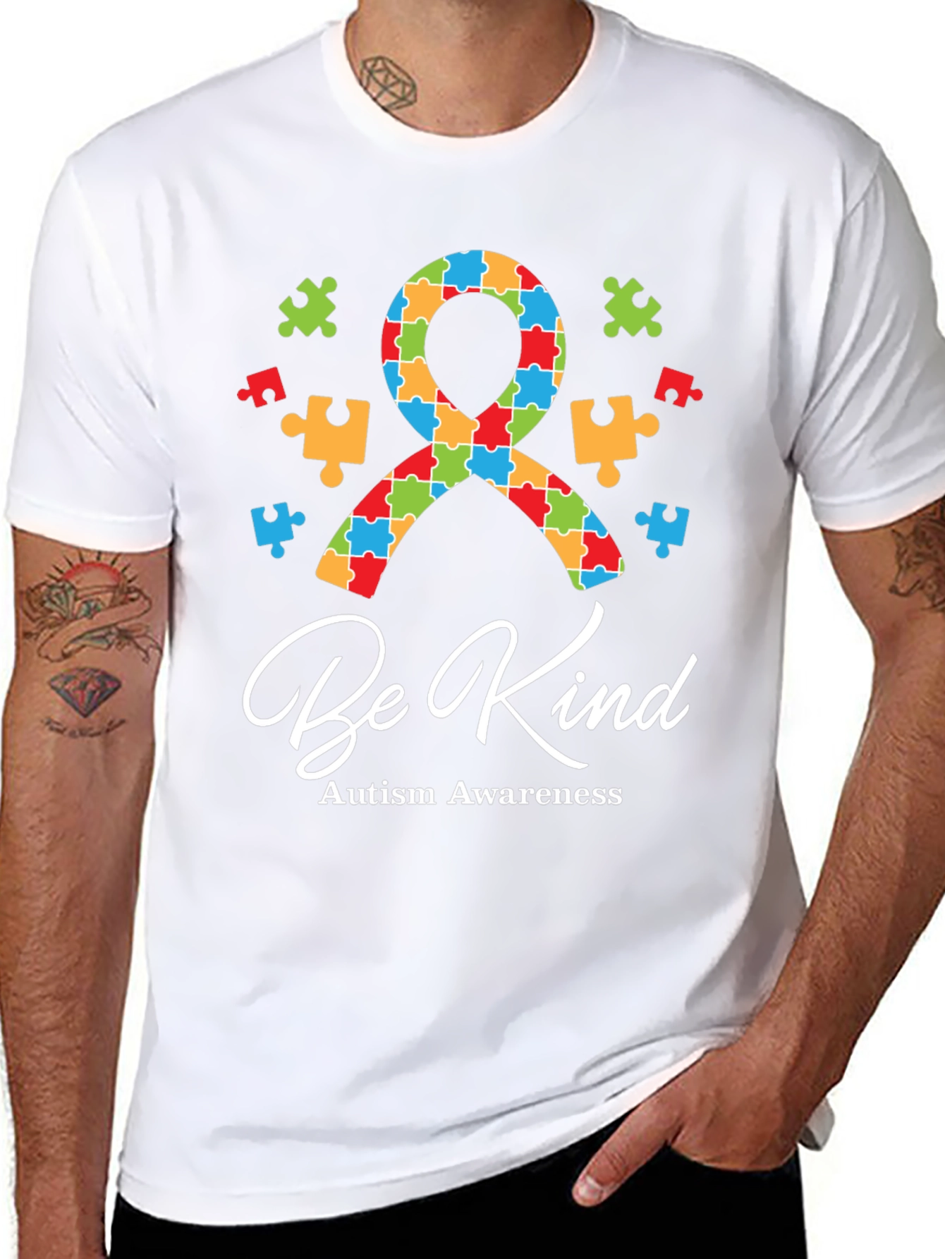 Be Kind Autism Awareness Puzzle Ribbon Graphic Tee
