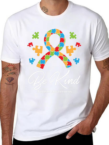 Be Kind Autism Awareness Puzzle Ribbon Graphic Tee