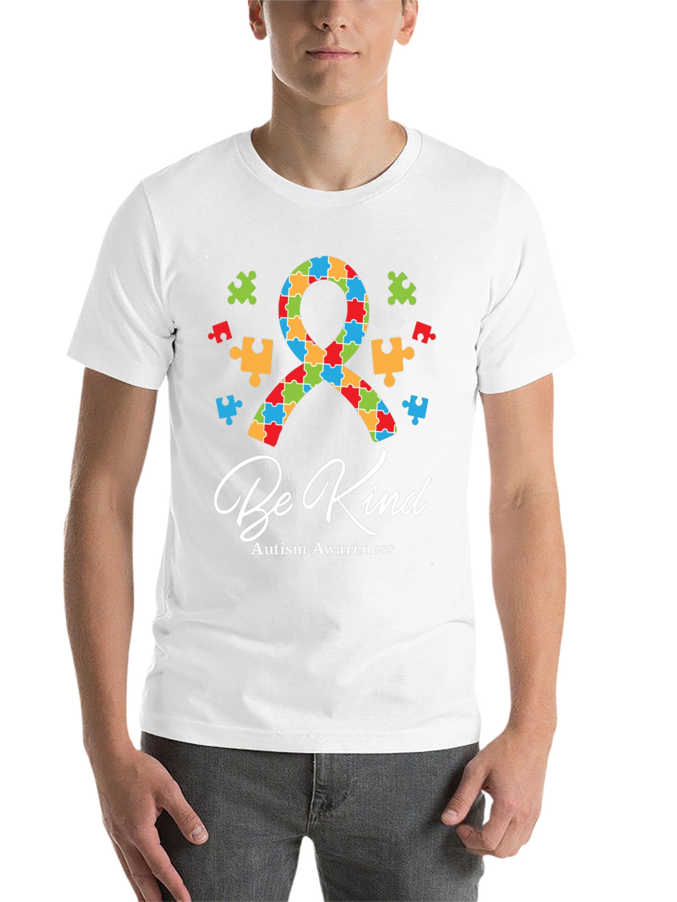 Be Kind Autism Awareness Puzzle Ribbon Graphic Tee