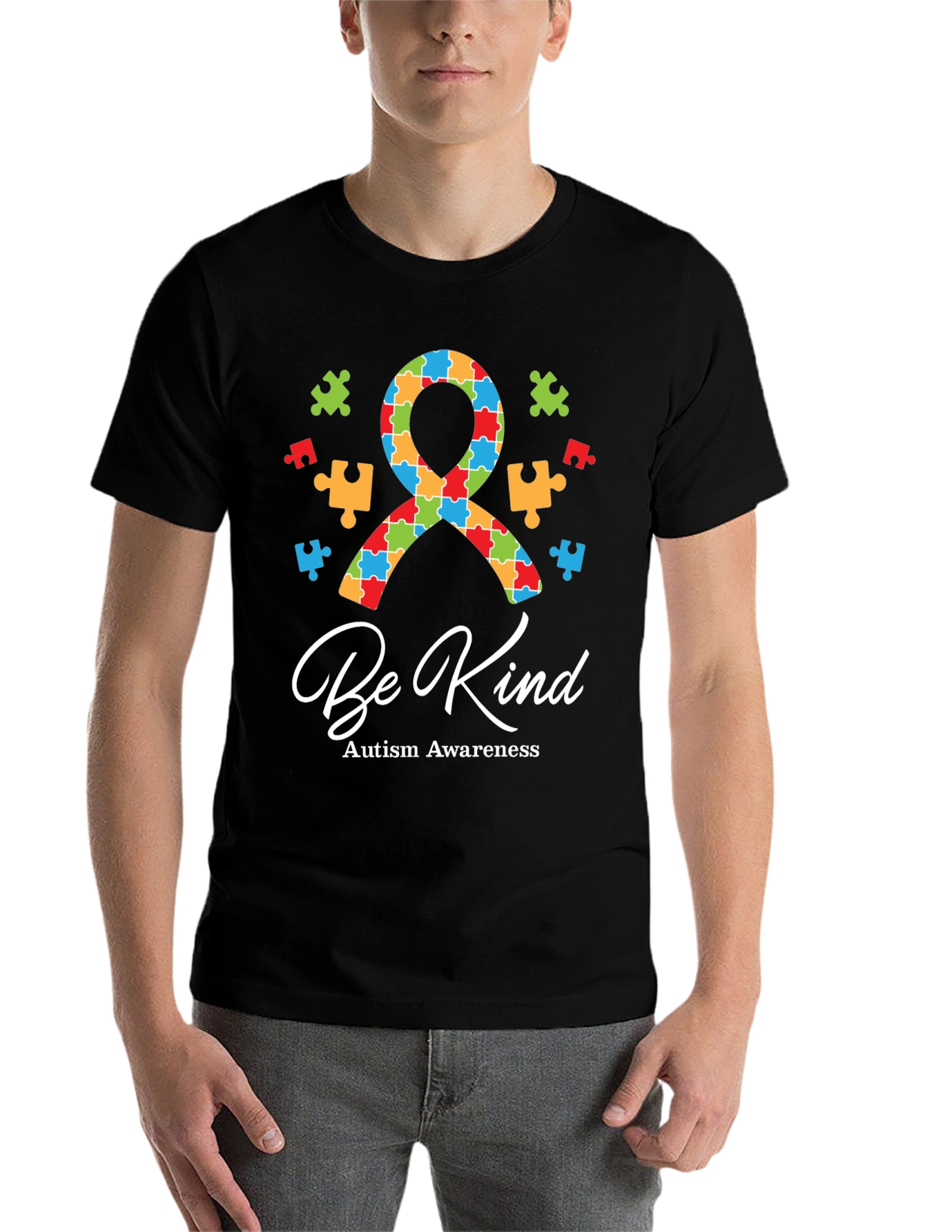 Be Kind Autism Awareness Puzzle Ribbon Graphic Tee
