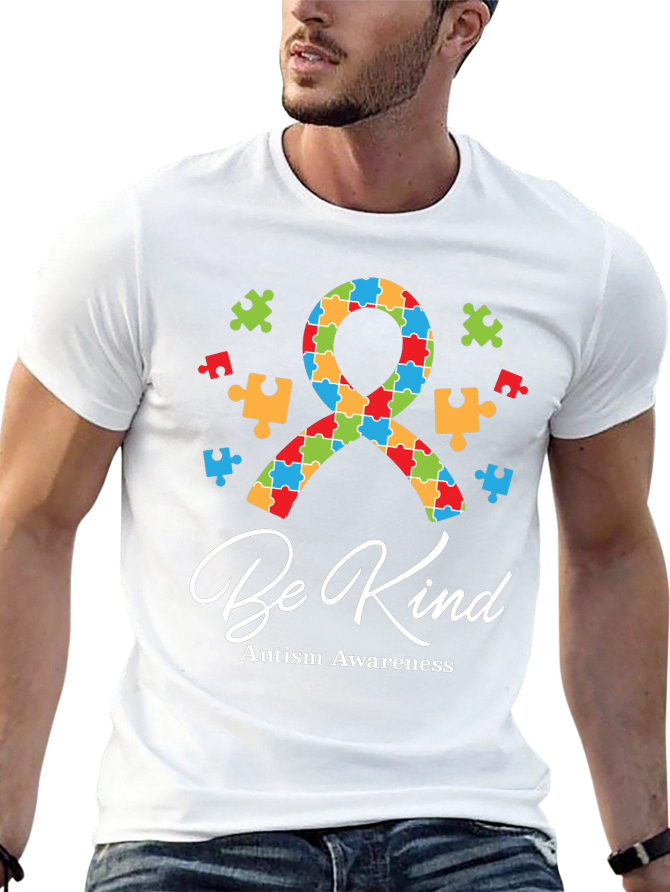 Be Kind Autism Awareness Puzzle Ribbon Graphic Tee