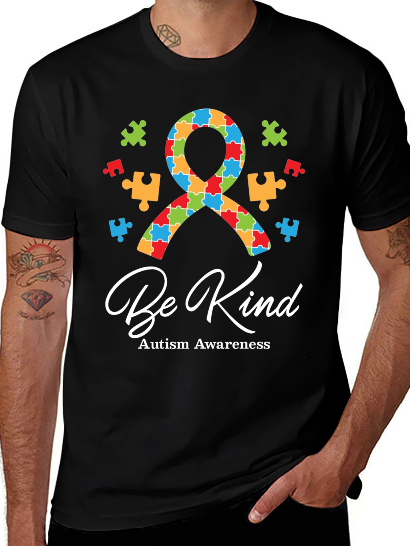Be Kind Autism Awareness Puzzle Ribbon Graphic Tee