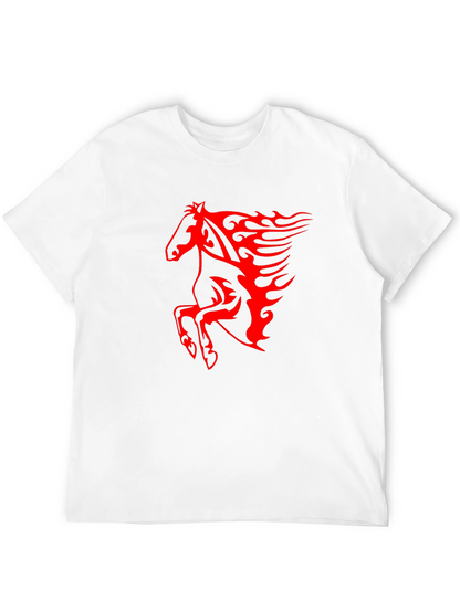 Mens Black T-Shirt with Fiery Red Horse Graphic
