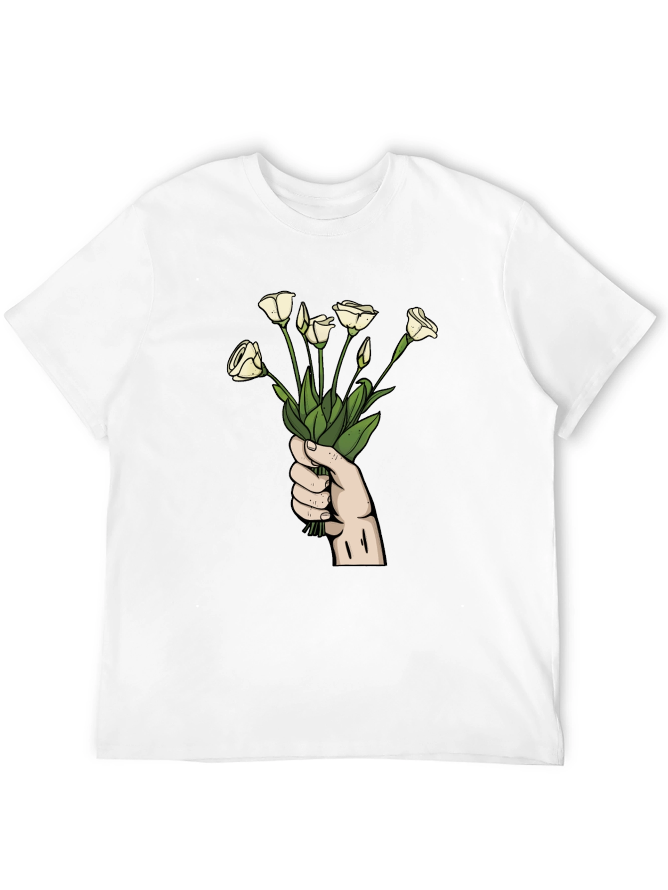 Floral Bouquet Graphic Tee - Black Cotton T-Shirt