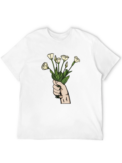 Floral Bouquet Graphic Tee - Black Cotton T-Shirt