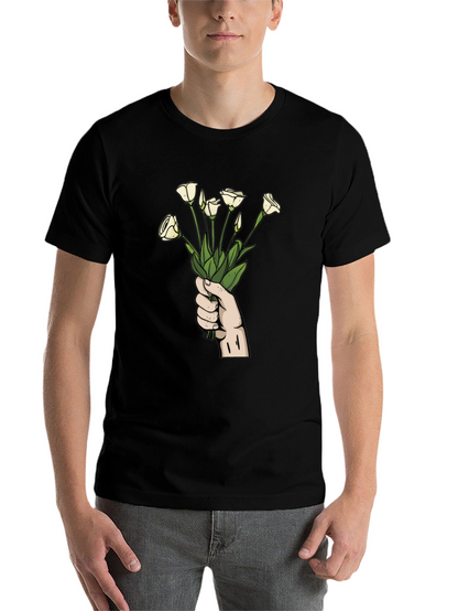 Floral Bouquet Graphic Tee - Black Cotton T-Shirt