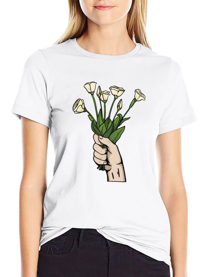 Floral Bouquet Graphic Tee - Black Cotton T-Shirt