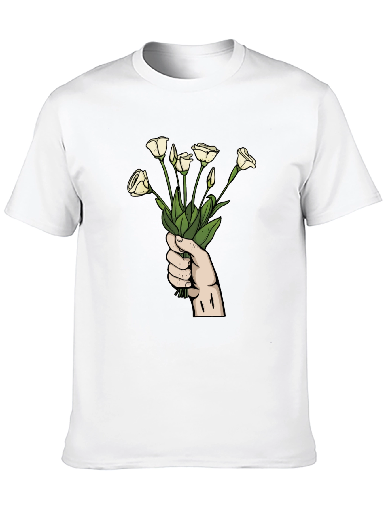 Floral Bouquet Graphic Tee - Black Cotton T-Shirt