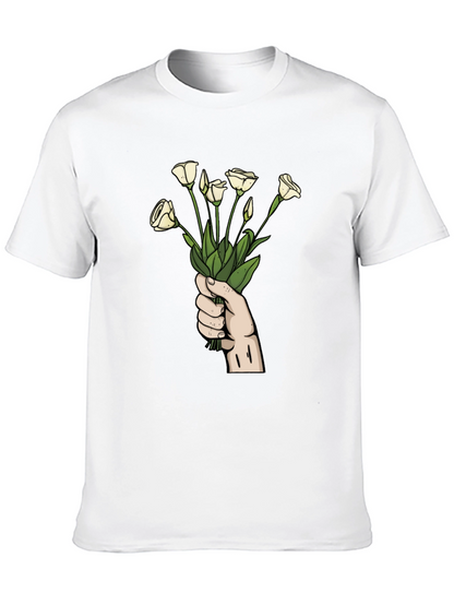 Floral Bouquet Graphic Tee - Black Cotton T-Shirt