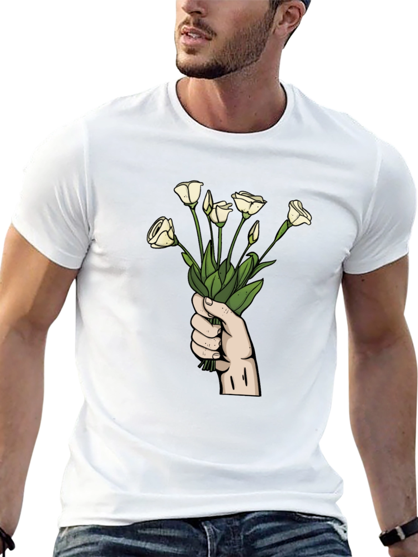 Floral Bouquet Graphic Tee - Black Cotton T-Shirt