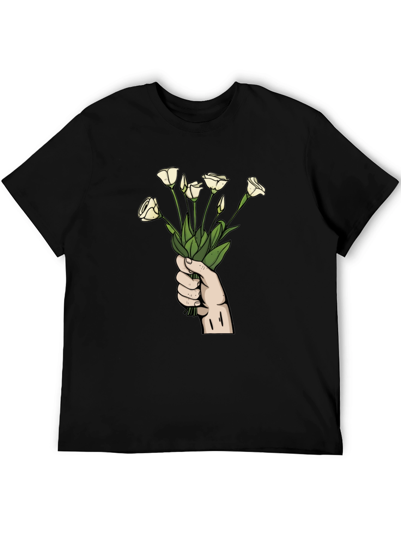 Floral Bouquet Graphic Tee - Black Cotton T-Shirt
