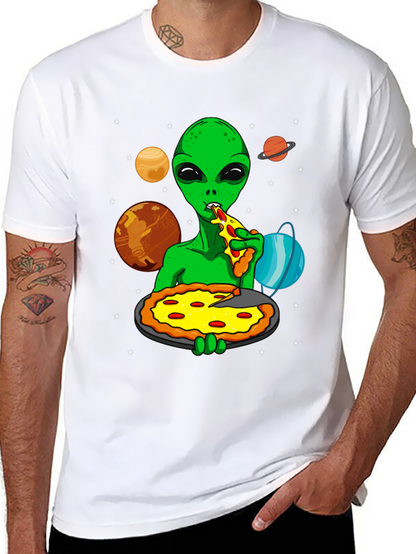 Alien Pizza Lover Graphic T-Shirt - Space Fun